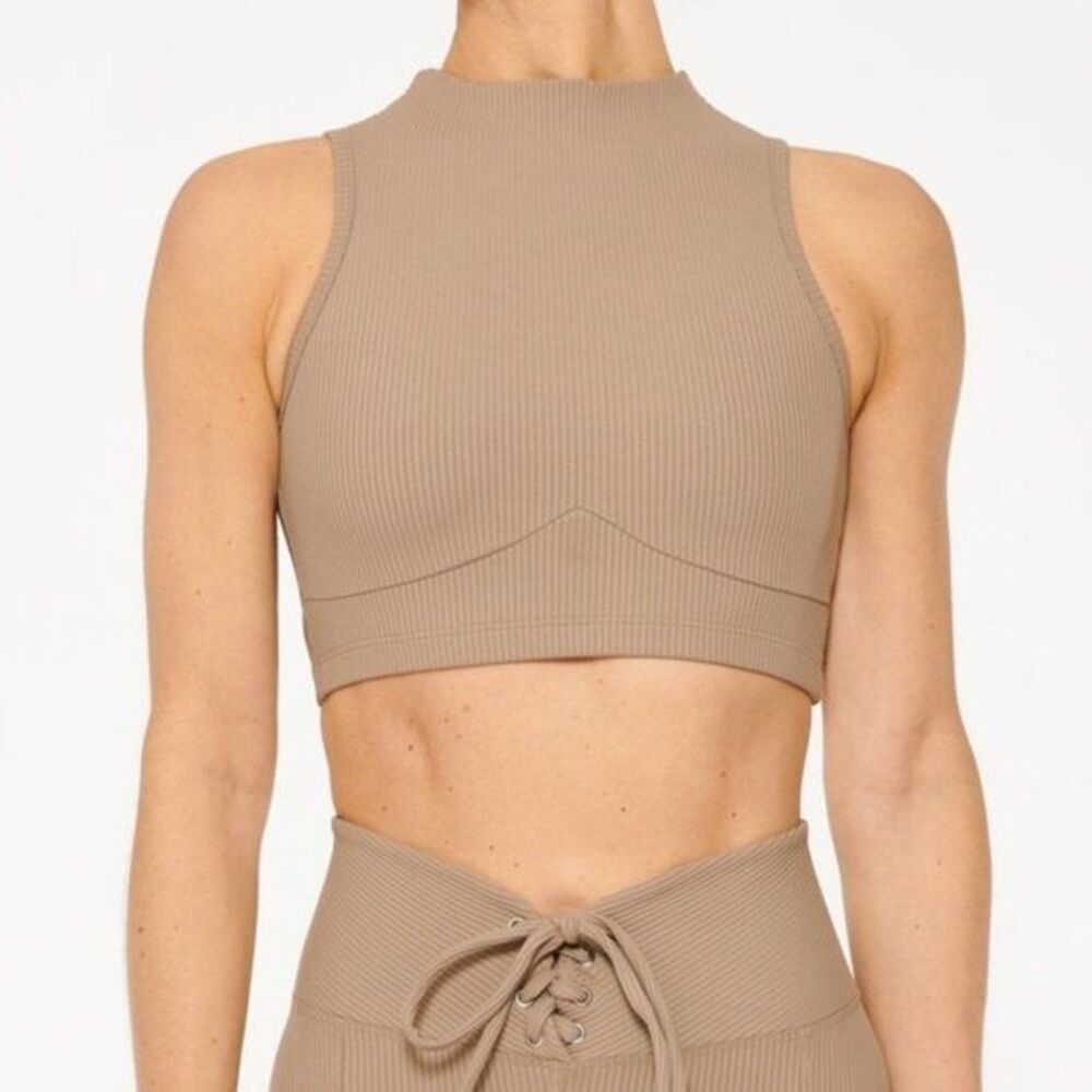 Ribbed Mock Neck Bra‎ Size XS Light Brown NWOT